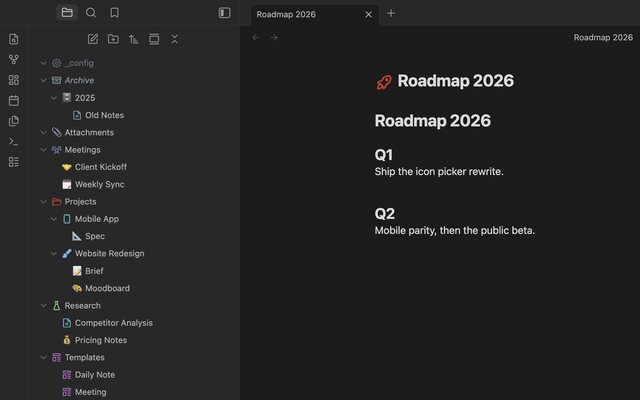 File explorer with icons